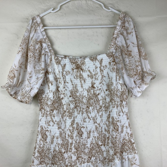 NWT SHE SKY Sz L Floral Smocked Midi Dress Puff Sleeve Boho Cottagecore Tiered - Picture 3 of 10